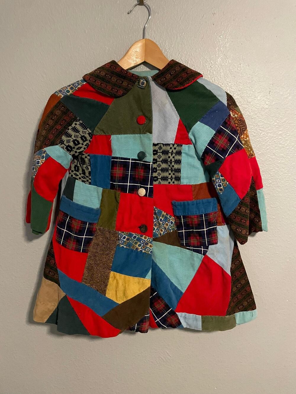 Handmade Coat Girls 10-12 Multicolor Patchwork Corduroy Lined Button Boho READ